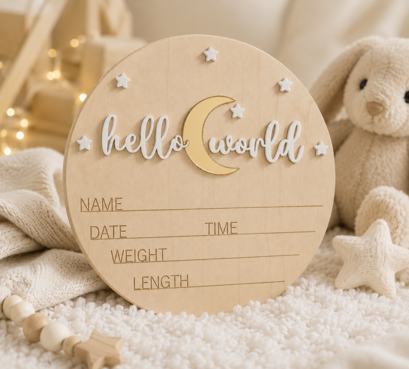 Hello World Wooden Baby Milestone Plaque