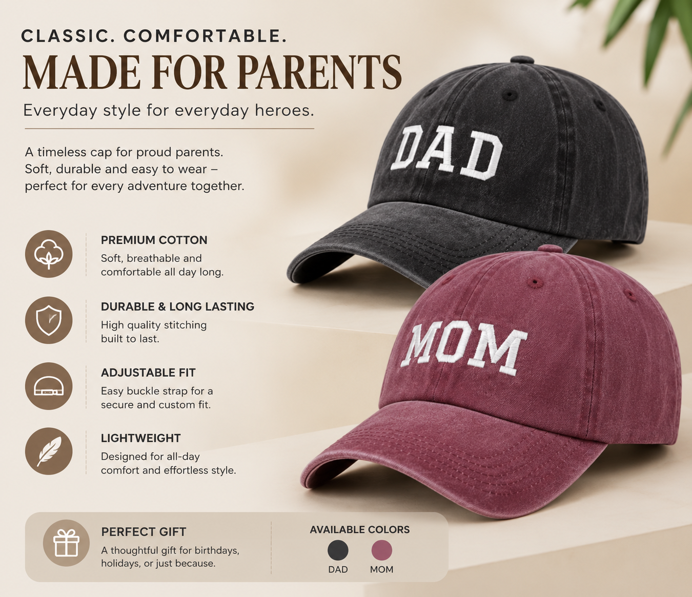 2-Piece Mom &amp; Dad Embroidered Cap Set