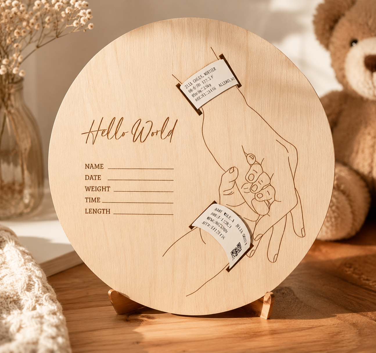Wooden Birth Bracelet Keepsake Plaque