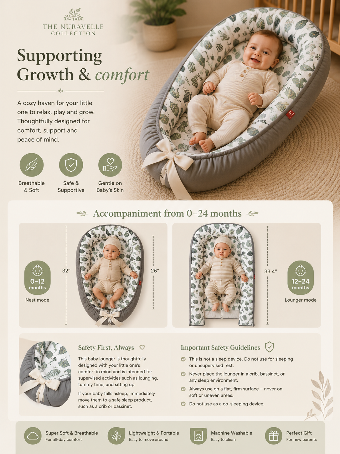 Baby Lounger Nest 100% Cotton