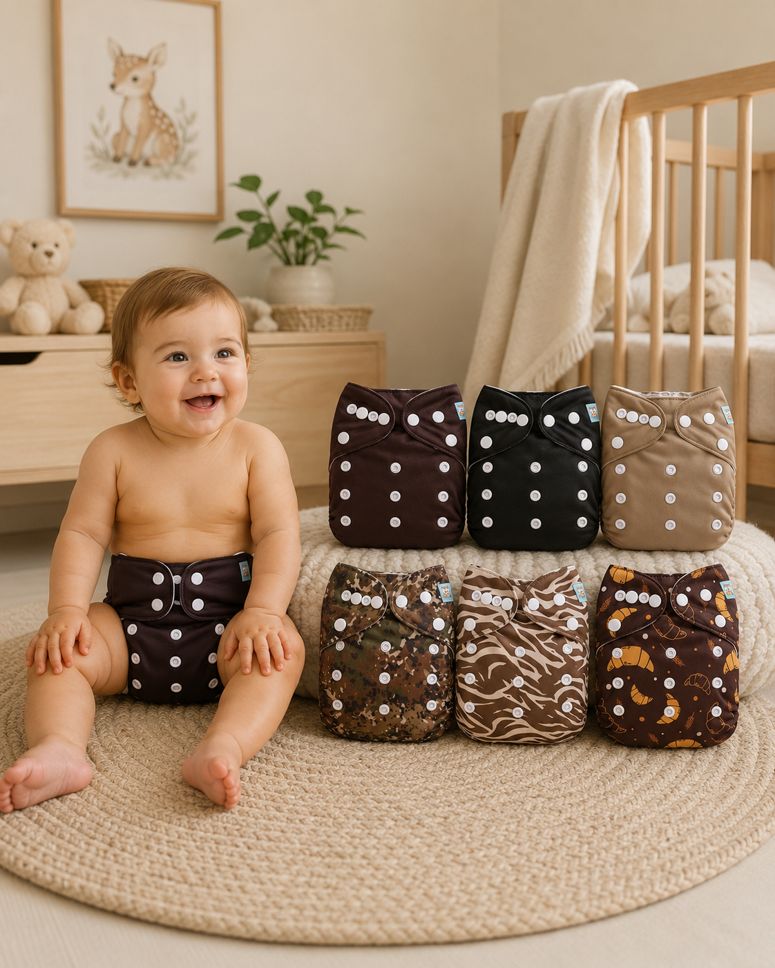 Reusable Washable Cloth Nappy Set – 6 Pack with 12 Inserts